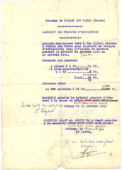 1940 : logement des troupes allemandes. sommes dues à Sidonie Legros